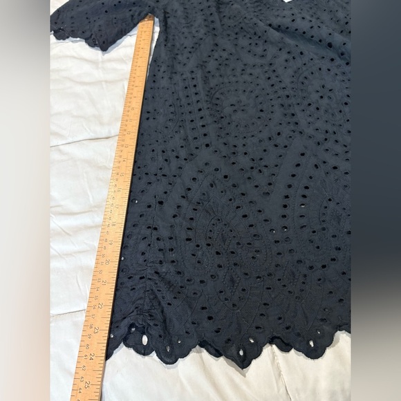 Memory Made in Italy size small eyelet black dress off shoulder cotton - Picture 10 of 12